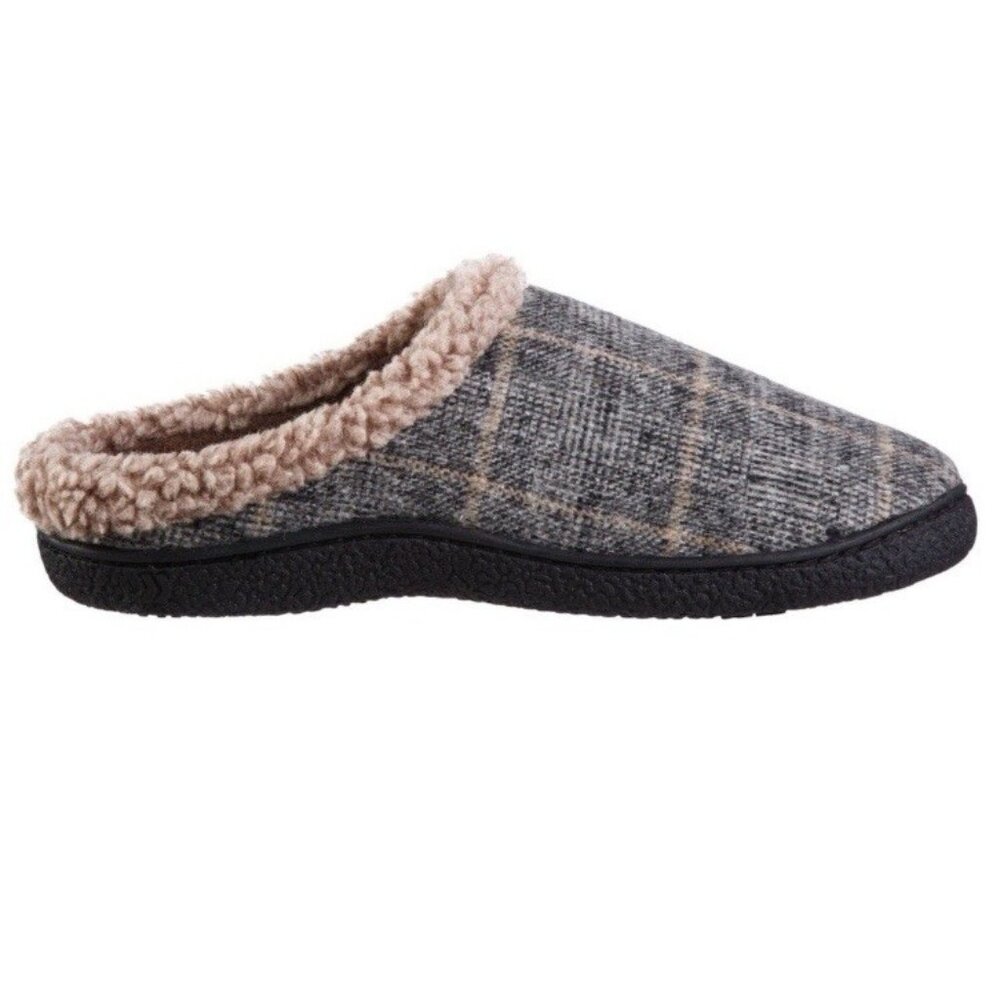 Isotoner Men Memory Foam Slipper Ash Grey Plaid Size M 8-9 Heel Cushion